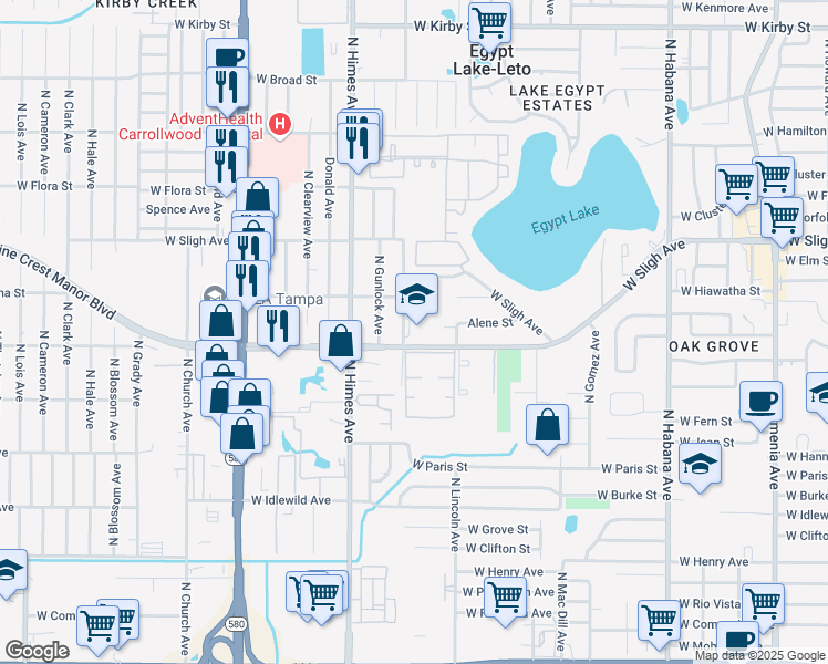 map of restaurants, bars, coffee shops, grocery stores, and more near 6707 North Glen Avenue in Tampa