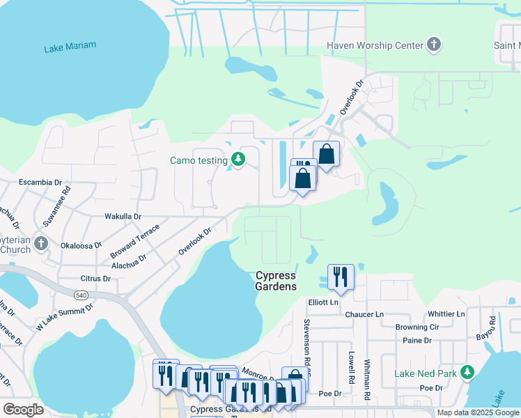 map of restaurants, bars, coffee shops, grocery stores, and more near 768 Santa Maria Drive in Winter Haven