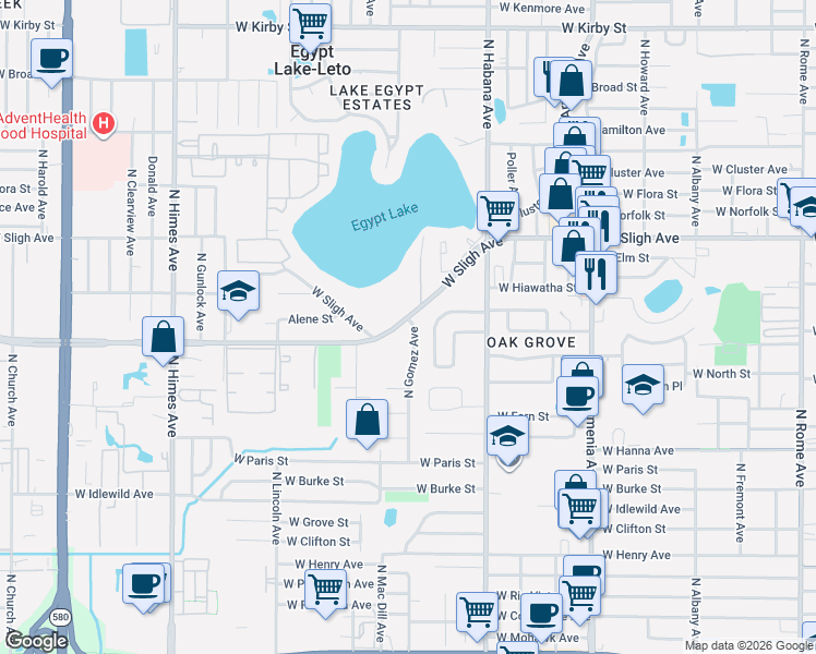 map of restaurants, bars, coffee shops, grocery stores, and more near 2920 West Sligh Avenue in Tampa
