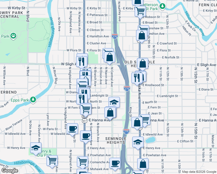 map of restaurants, bars, coffee shops, grocery stores, and more near 6602 North Navin Avenue in Tampa