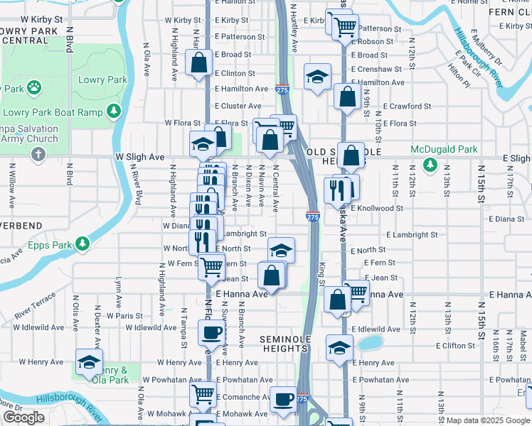 map of restaurants, bars, coffee shops, grocery stores, and more near 6602 North Navin Avenue in Tampa