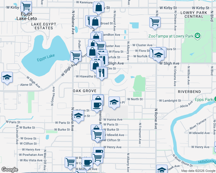 map of restaurants, bars, coffee shops, grocery stores, and more near 6705 North Armenia Avenue in Tampa