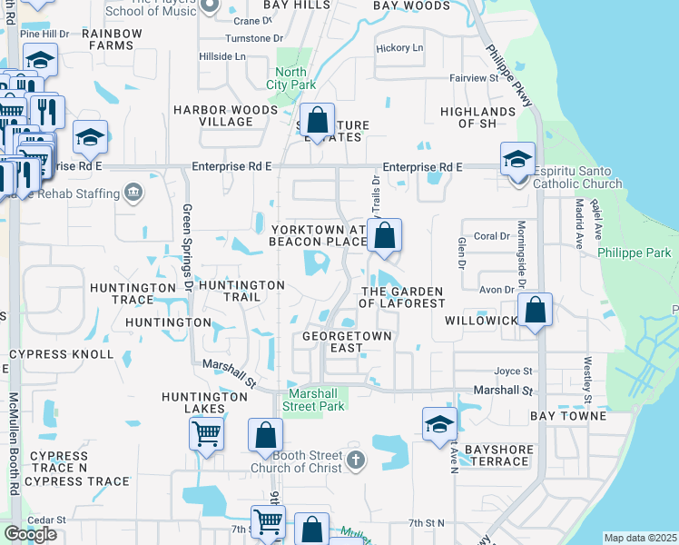 map of restaurants, bars, coffee shops, grocery stores, and more near 600 Summerhill Court in Safety Harbor