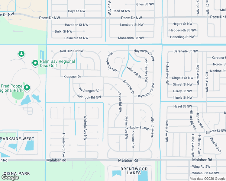 map of restaurants, bars, coffee shops, grocery stores, and more near 352 Gordon Road Northwest in Palm Bay