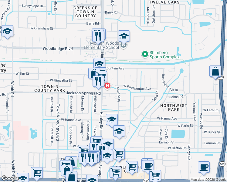 map of restaurants, bars, coffee shops, grocery stores, and more near 7345 Jackson Springs Road in Tampa