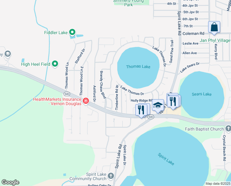 map of restaurants, bars, coffee shops, grocery stores, and more near 3345 Timberline Road West in Winter Haven