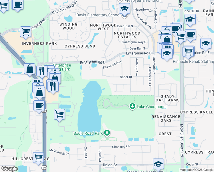 map of restaurants, bars, coffee shops, grocery stores, and more near 2850 Sunstream Lane in Clearwater