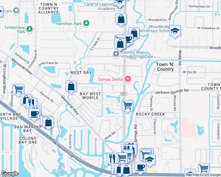 map of restaurants, bars, coffee shops, grocery stores, and more near 6602 Sussman Place in Town 'n' Country