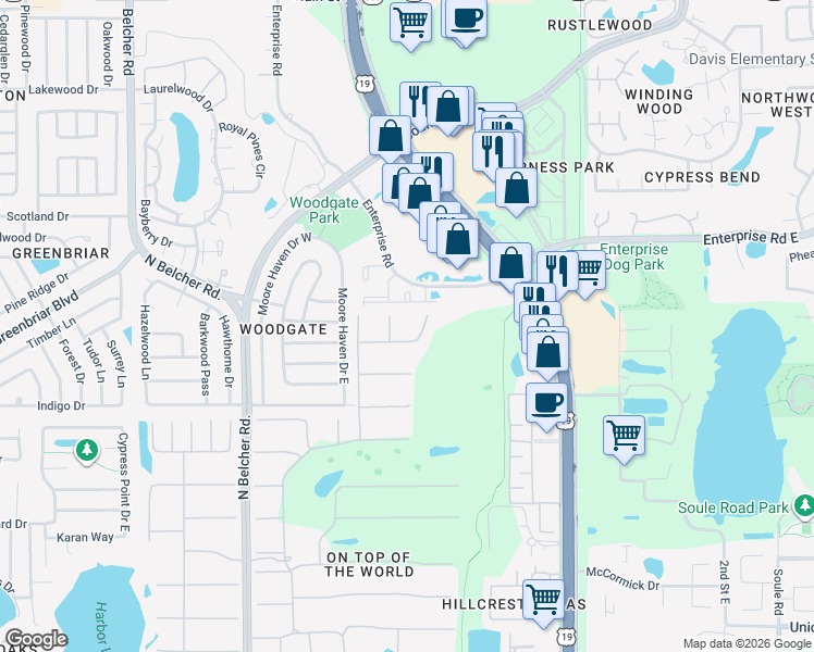 map of restaurants, bars, coffee shops, grocery stores, and more near 2386 Sumatran Way in Clearwater