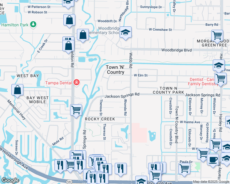 map of restaurants, bars, coffee shops, grocery stores, and more near 8322 West Pocahontas Avenue in Tampa