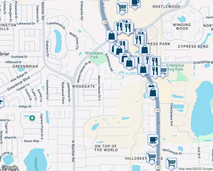 map of restaurants, bars, coffee shops, grocery stores, and more near 2384 Tahitian Lane in Clearwater