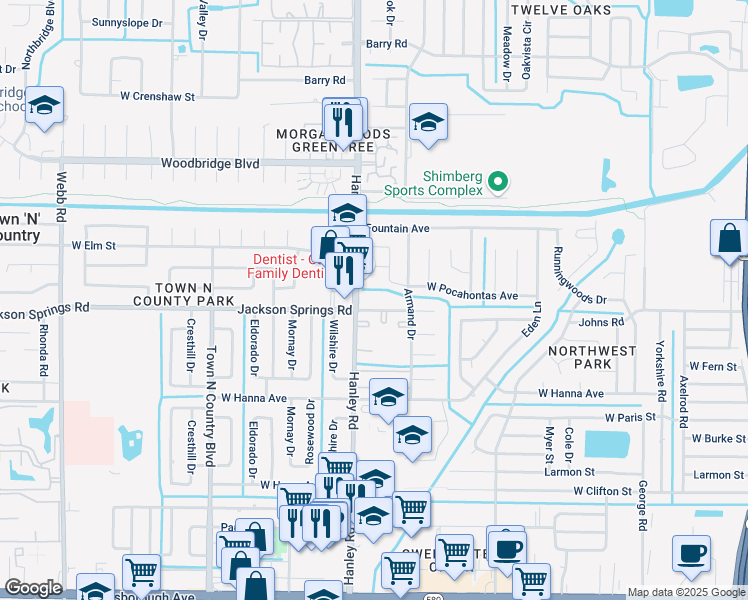 map of restaurants, bars, coffee shops, grocery stores, and more near 7345 Jackson Springs Road in Tampa
