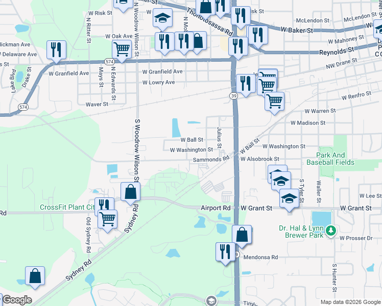 map of restaurants, bars, coffee shops, grocery stores, and more near 1803 West Washington Street in Plant City