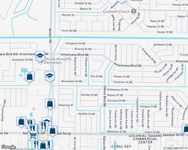 map of restaurants, bars, coffee shops, grocery stores, and more near 436 Avila Avenue Northeast in Palm Bay