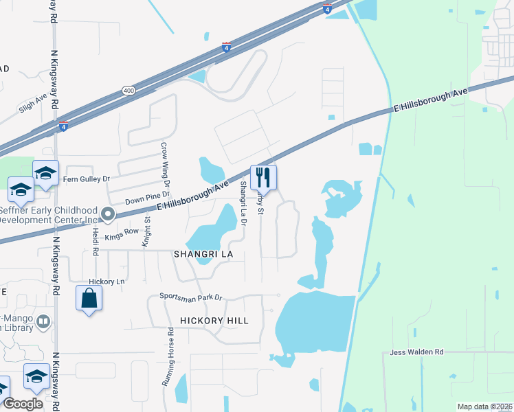 map of restaurants, bars, coffee shops, grocery stores, and more near 820 Old Darby Street in Seffner