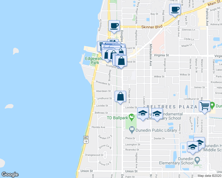 map of restaurants, bars, coffee shops, grocery stores, and more near 280 Aberdeen Street in Dunedin