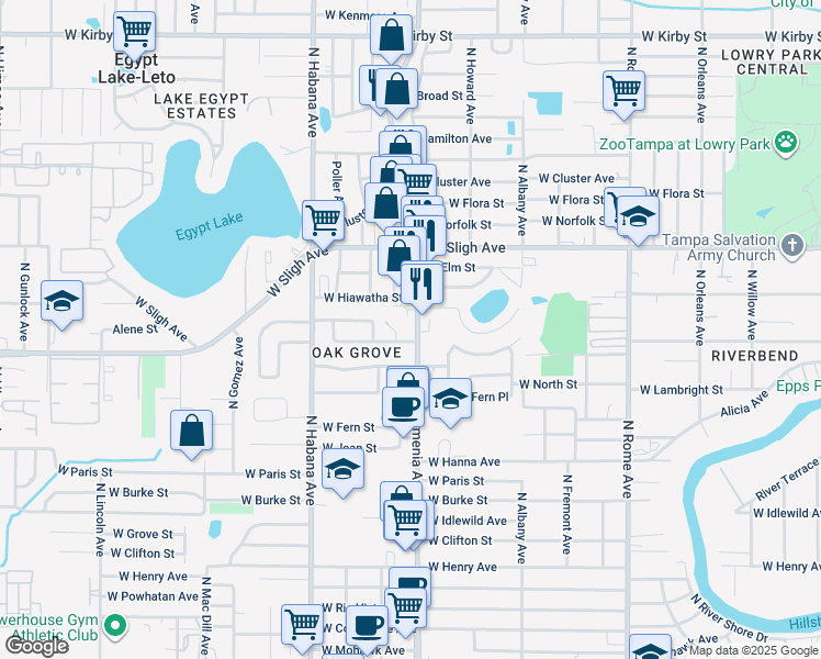 map of restaurants, bars, coffee shops, grocery stores, and more near 2507 West Knollwood Street in Tampa