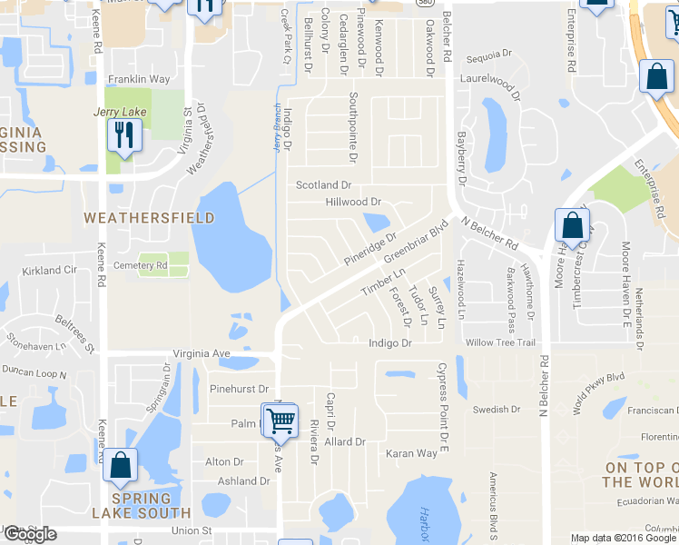 map of restaurants, bars, coffee shops, grocery stores, and more near 2063 Pine Ridge Drive in Clearwater