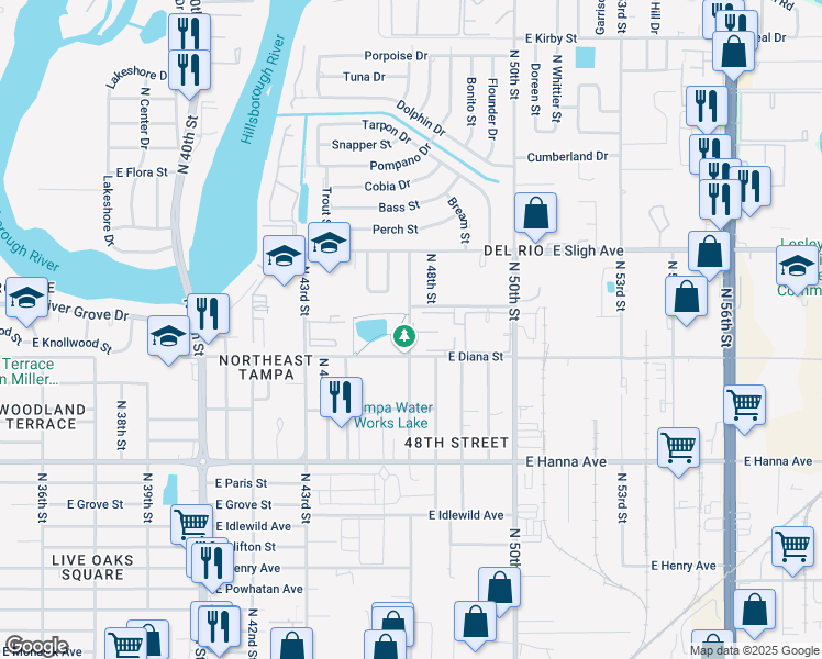 map of restaurants, bars, coffee shops, grocery stores, and more near 4510 Muskogee Court in Tampa