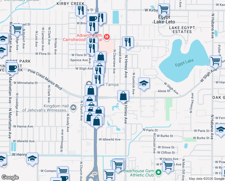 map of restaurants, bars, coffee shops, grocery stores, and more near 6716 North Clearview Avenue in Tampa