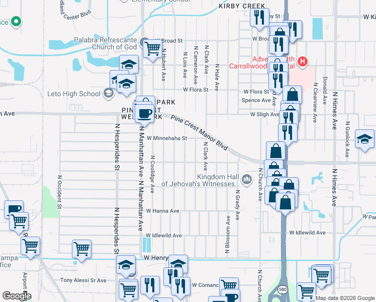 map of restaurants, bars, coffee shops, grocery stores, and more near 6611 North Lois Avenue in Tampa