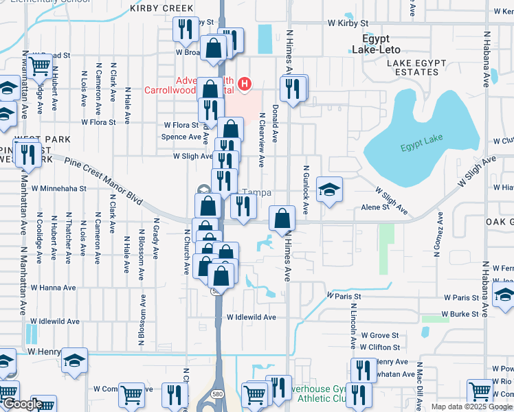 map of restaurants, bars, coffee shops, grocery stores, and more near 6716 North Clearview Avenue in Tampa