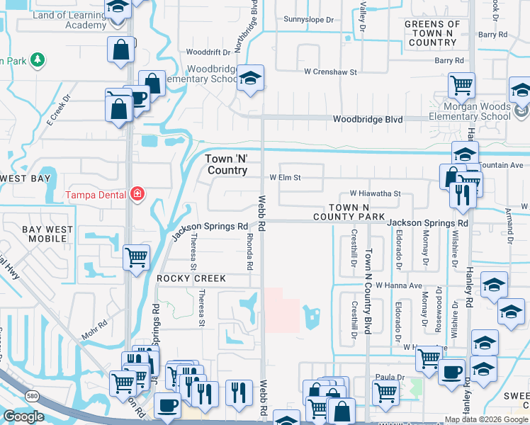 map of restaurants, bars, coffee shops, grocery stores, and more near 6603 Webb Road in Tampa