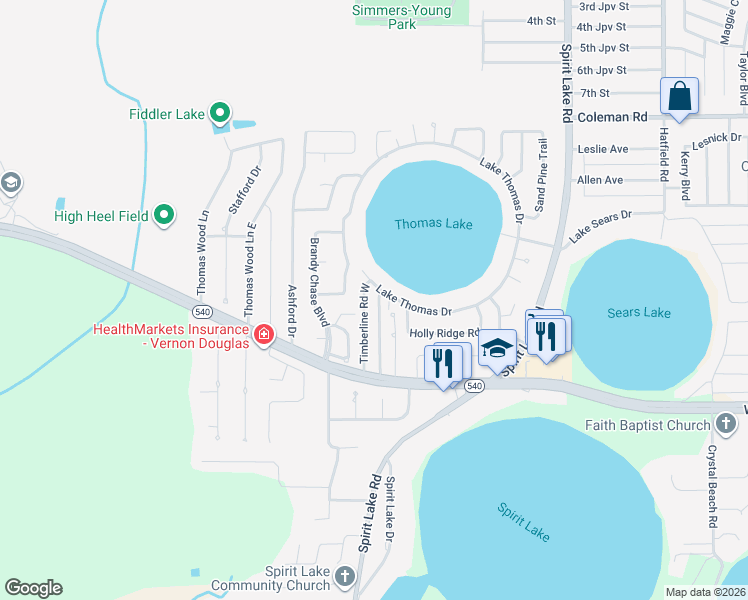 map of restaurants, bars, coffee shops, grocery stores, and more near 3247 Timberline Road in Winter Haven