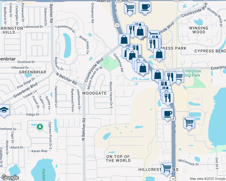 map of restaurants, bars, coffee shops, grocery stores, and more near 2403 Moore Haven Drive West in Clearwater