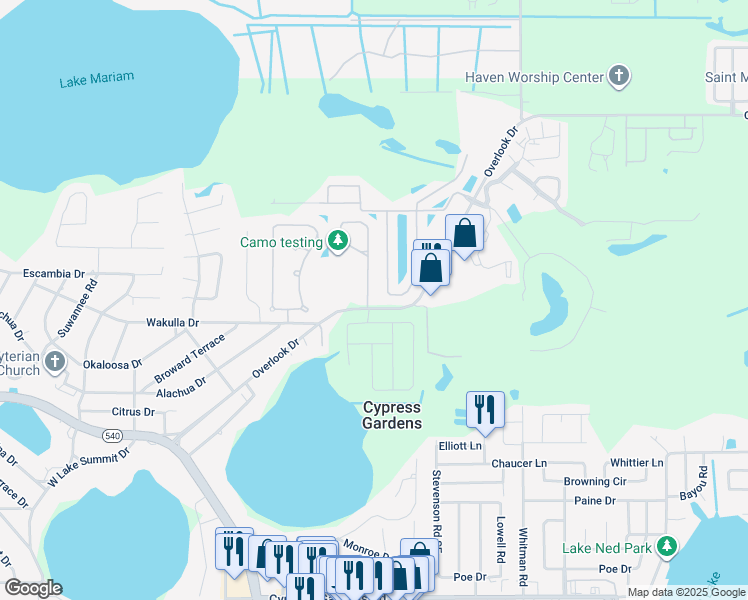 map of restaurants, bars, coffee shops, grocery stores, and more near 768 Santa Maria Drive in Winter Haven
