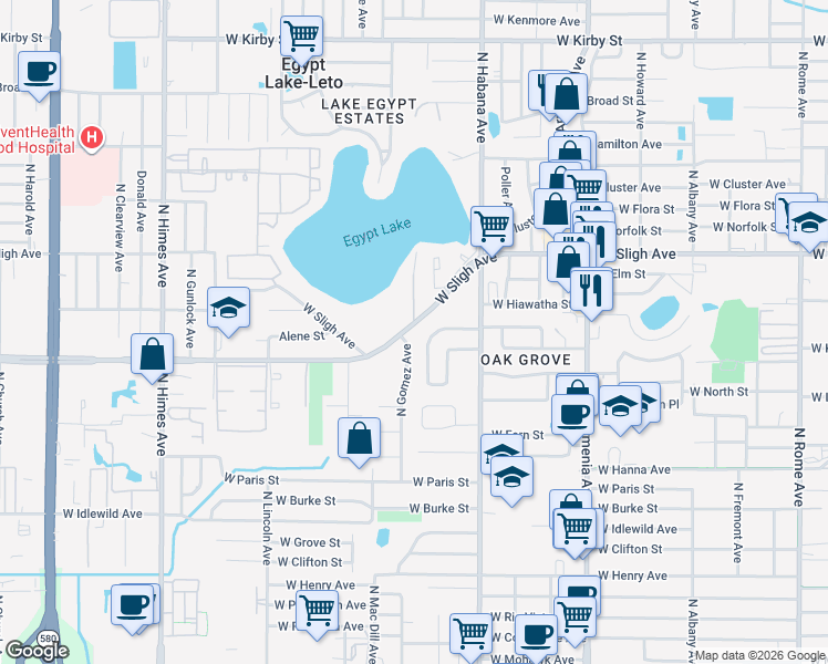 map of restaurants, bars, coffee shops, grocery stores, and more near 2920 West Sligh Avenue in Tampa