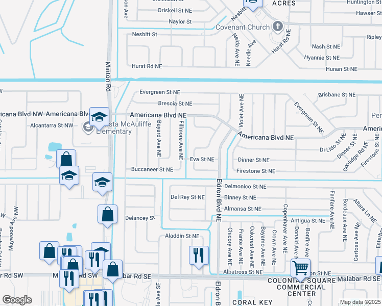 map of restaurants, bars, coffee shops, grocery stores, and more near 436 Avila Avenue Northeast in Palm Bay