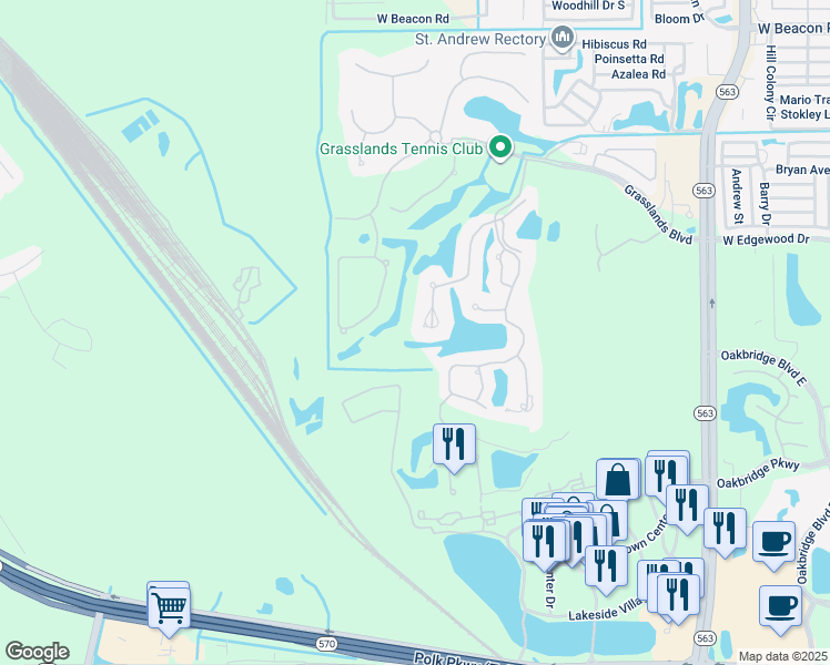 map of restaurants, bars, coffee shops, grocery stores, and more near 3085 Shoal Creek Village Drive in Lakeland
