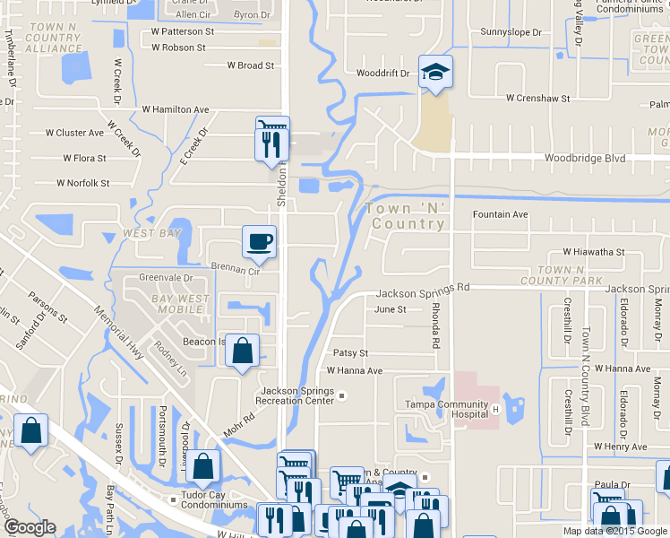 map of restaurants, bars, coffee shops, grocery stores, and more near 8302 Crystal Harbour Drive in Tampa