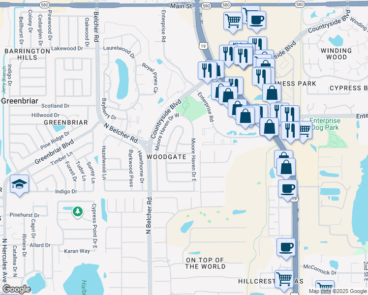 map of restaurants, bars, coffee shops, grocery stores, and more near 2403 Moore Haven Drive West in Clearwater