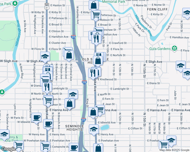 map of restaurants, bars, coffee shops, grocery stores, and more near in Tampa