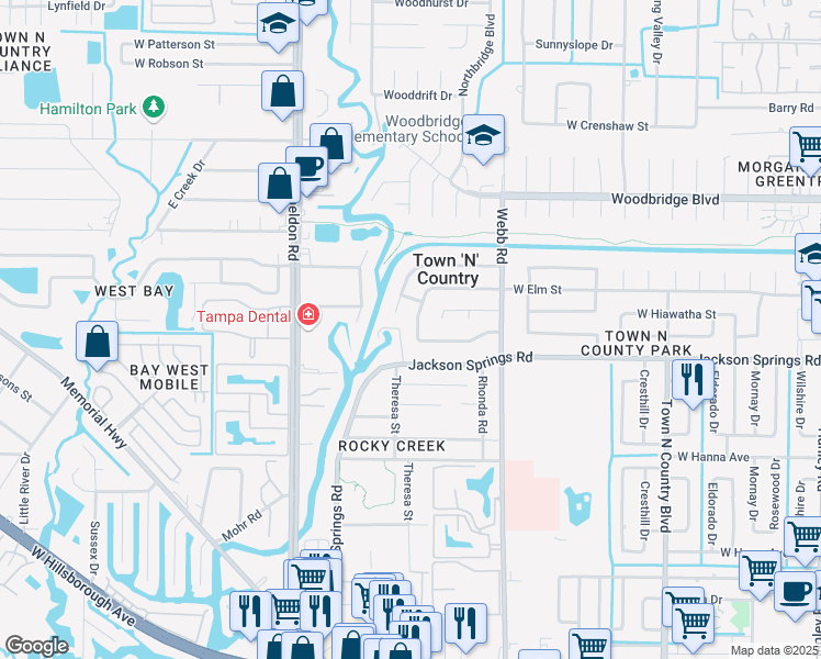 map of restaurants, bars, coffee shops, grocery stores, and more near 8332 West Pocahontas Avenue in Tampa