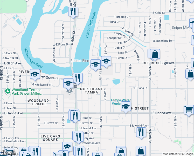map of restaurants, bars, coffee shops, grocery stores, and more near 4489 Cambio Gardens Ct in Tampa