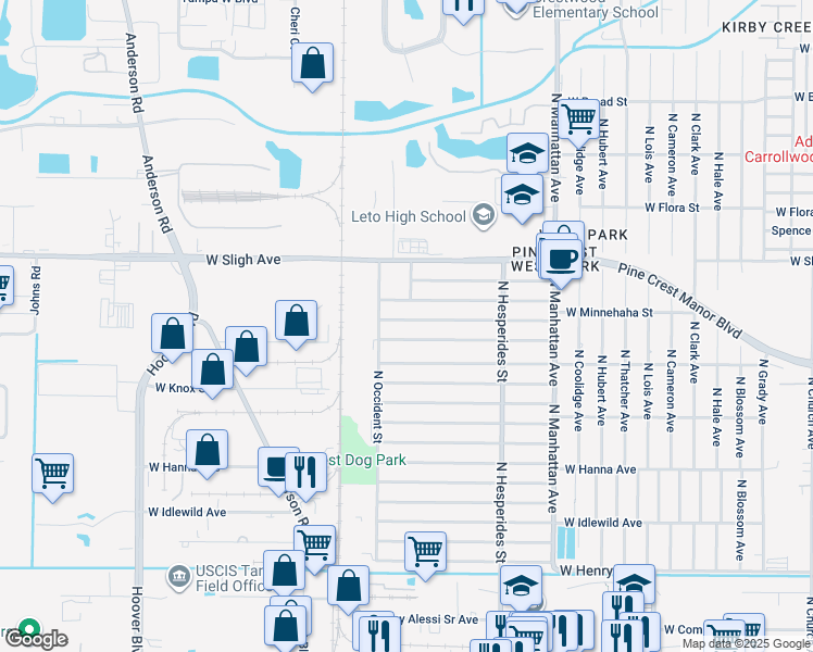 map of restaurants, bars, coffee shops, grocery stores, and more near 4530 West Knollwood Street in Tampa