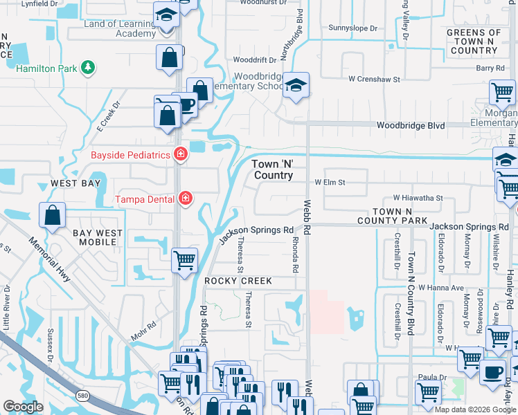 map of restaurants, bars, coffee shops, grocery stores, and more near 8322 West Pocahontas Avenue in Tampa