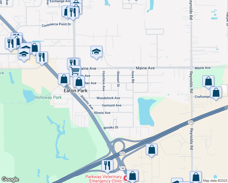map of restaurants, bars, coffee shops, grocery stores, and more near 2848 Woodstock Avenue in Lakeland