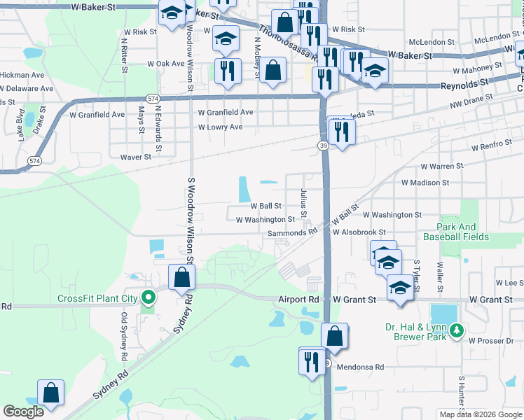 map of restaurants, bars, coffee shops, grocery stores, and more near 1803 West Washington Street in Plant City