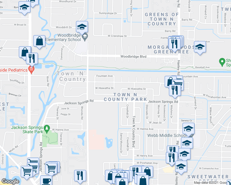 map of restaurants, bars, coffee shops, grocery stores, and more near 8001 West Pocahontas Avenue in Tampa