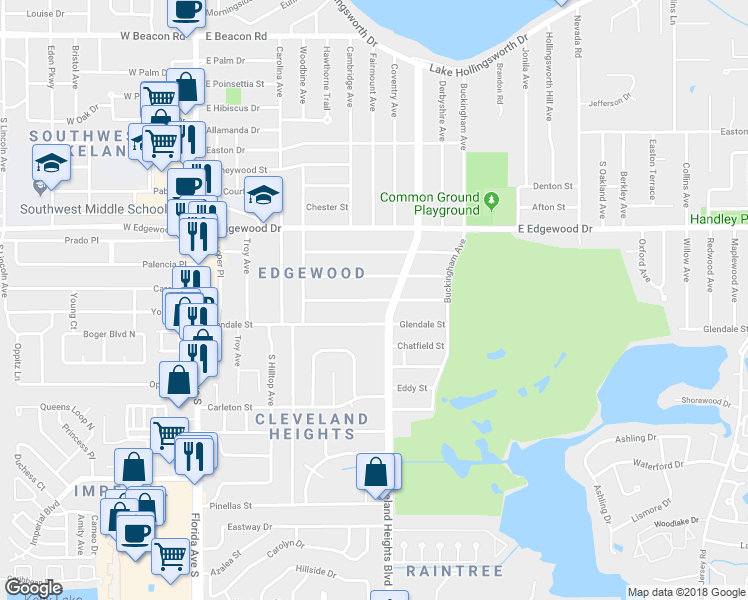 map of restaurants, bars, coffee shops, grocery stores, and more near 722 Sagamore Street in Lakeland