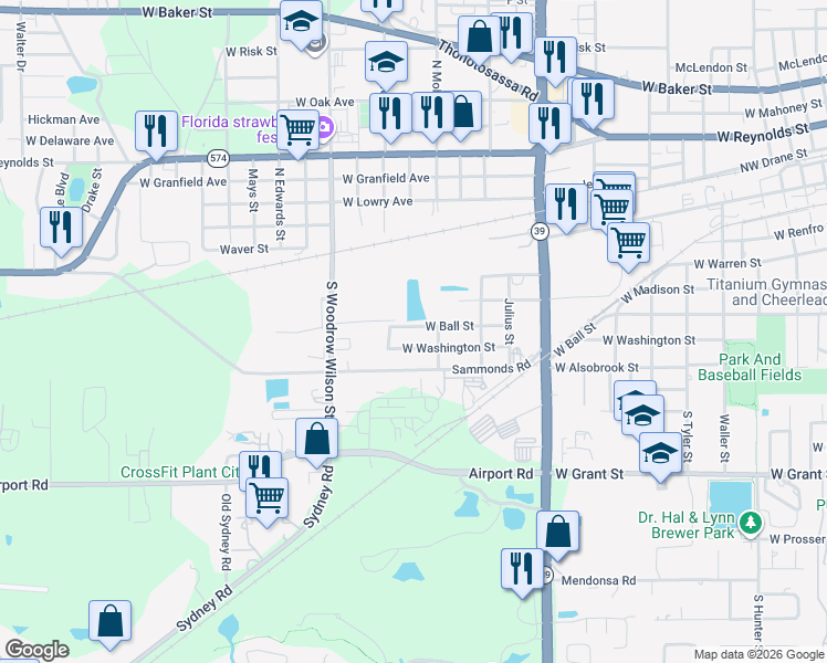 map of restaurants, bars, coffee shops, grocery stores, and more near 2001 West Ball Street in Plant City