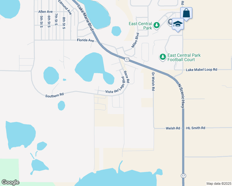 map of restaurants, bars, coffee shops, grocery stores, and more near 1406 Vista del Lago Boulevard in Dundee