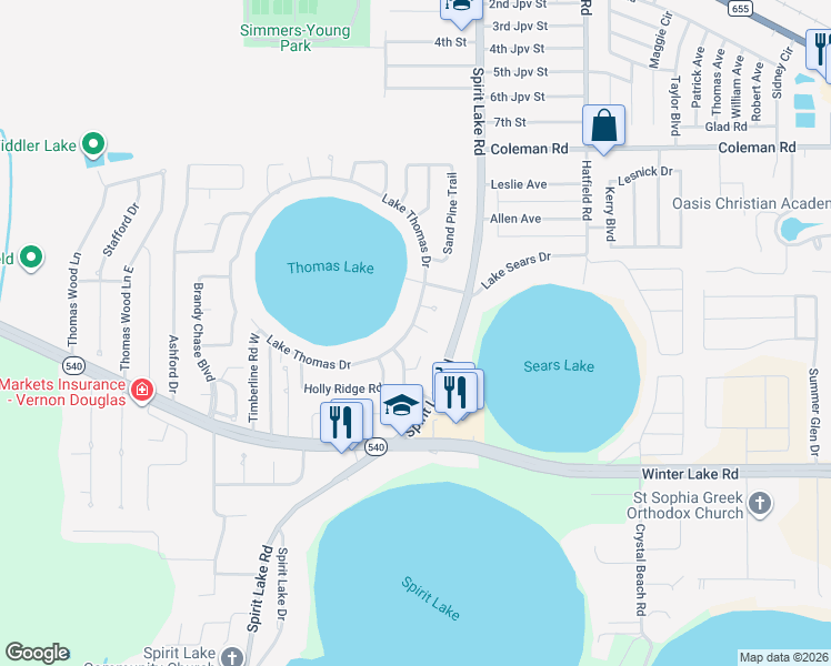 map of restaurants, bars, coffee shops, grocery stores, and more near 288 Piney Place in Winter Haven