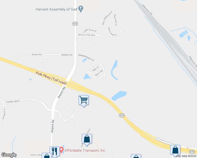 map of restaurants, bars, coffee shops, grocery stores, and more near 3024 Thoroughbred Loop West in Lakeland