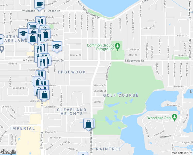 map of restaurants, bars, coffee shops, grocery stores, and more near 816 Sagamore Street in Lakeland