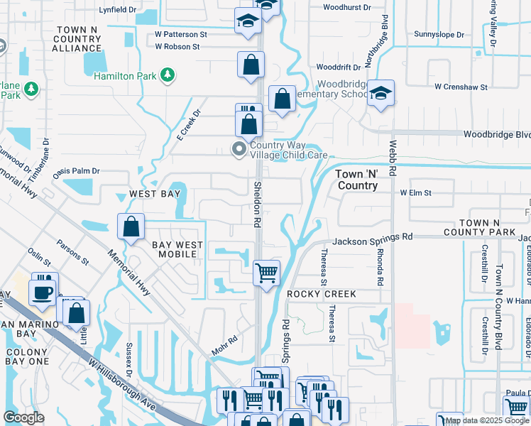 map of restaurants, bars, coffee shops, grocery stores, and more near 8717 Mayflower Road in Tampa